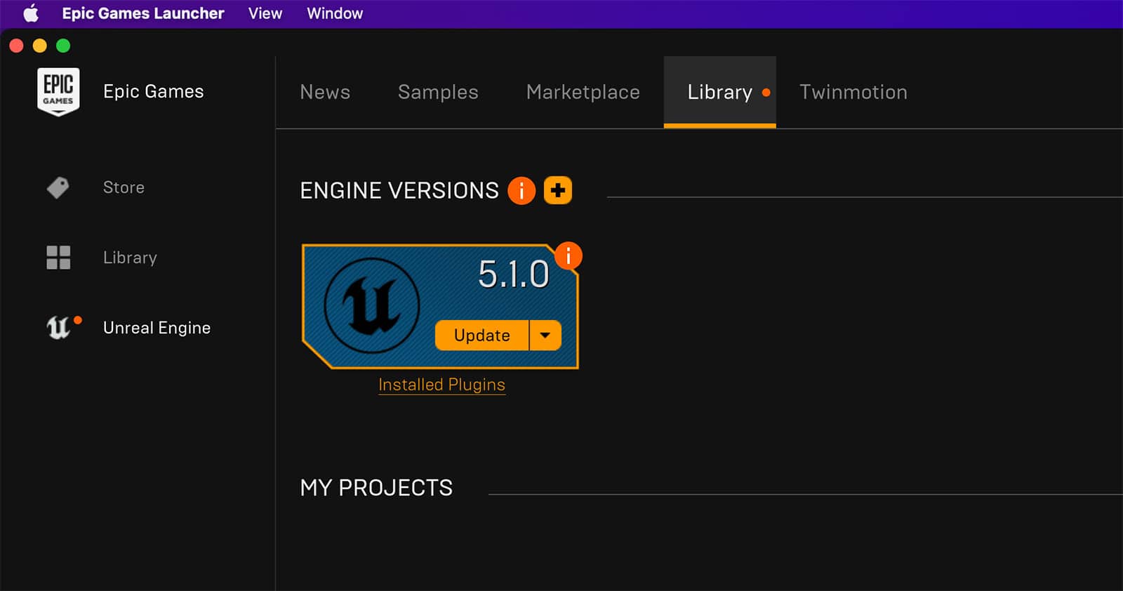 Screenshot of the UE 5 update available